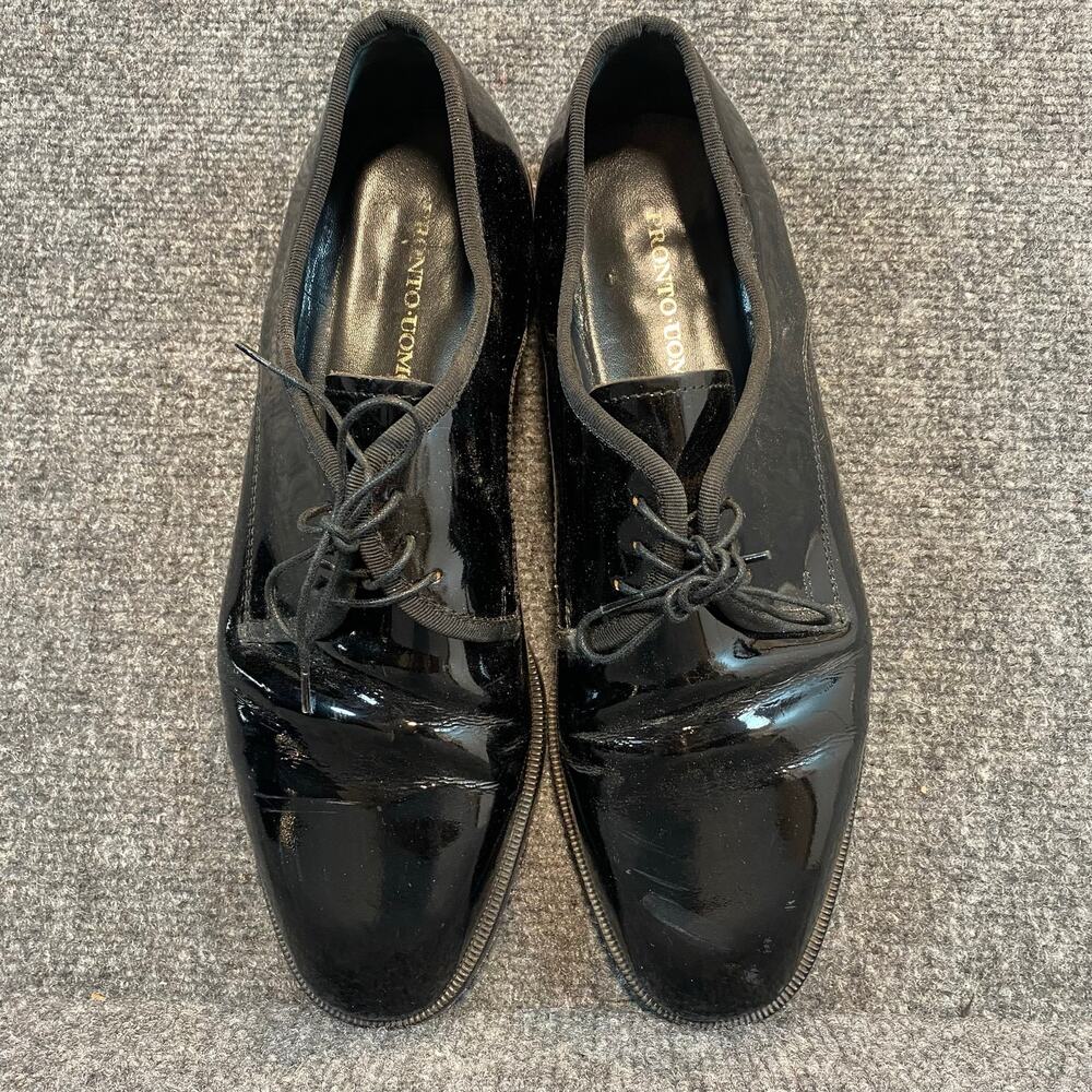 Pronto Uomo Firenze Mens Black Leather Oxford Dress Shoes Size 9.5 Made In Italy